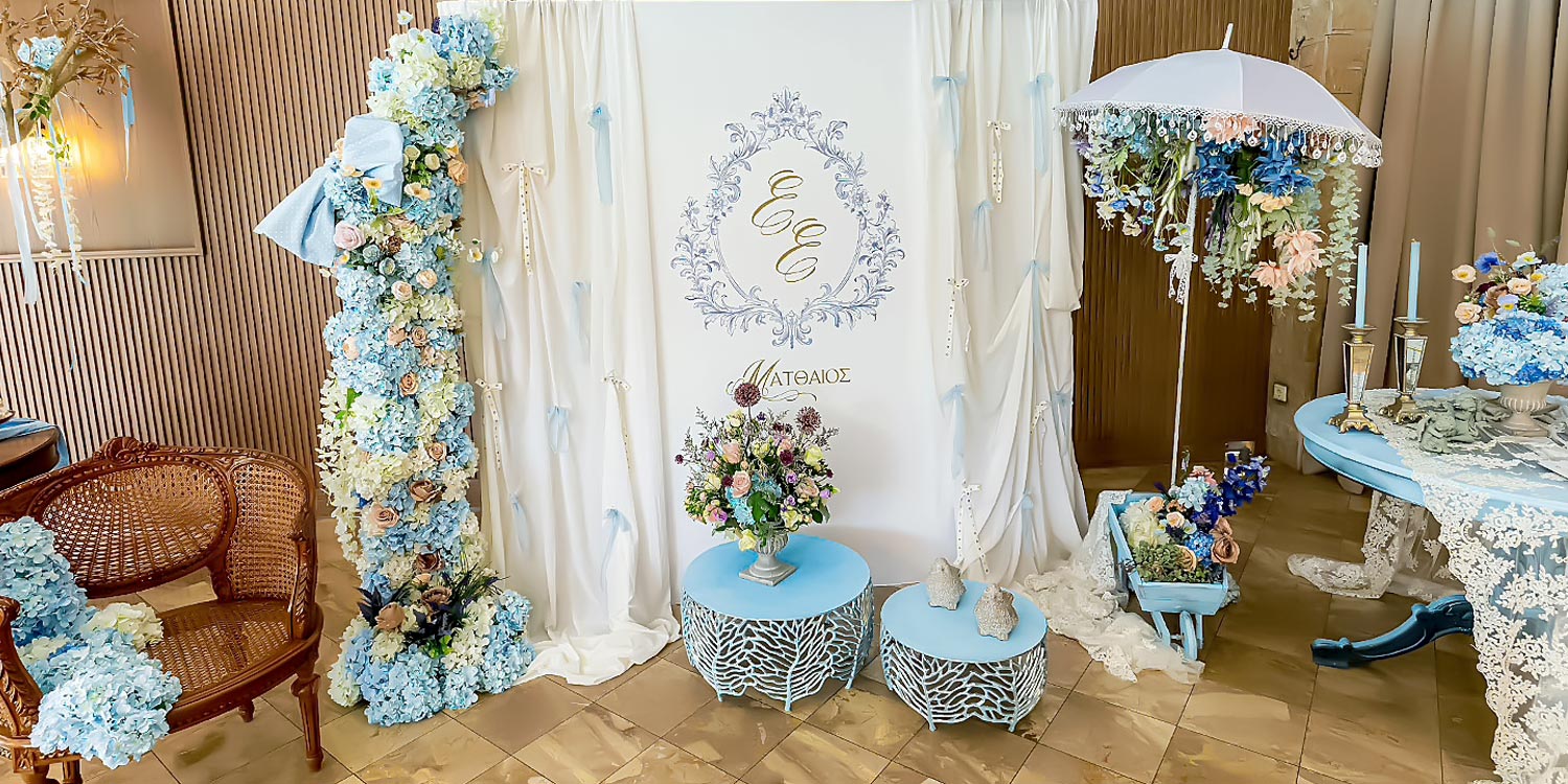 A Signature Wedding & Baptism Production in Blue 20 Wish table by Rogdaki Events at Korali, Agrinio.
