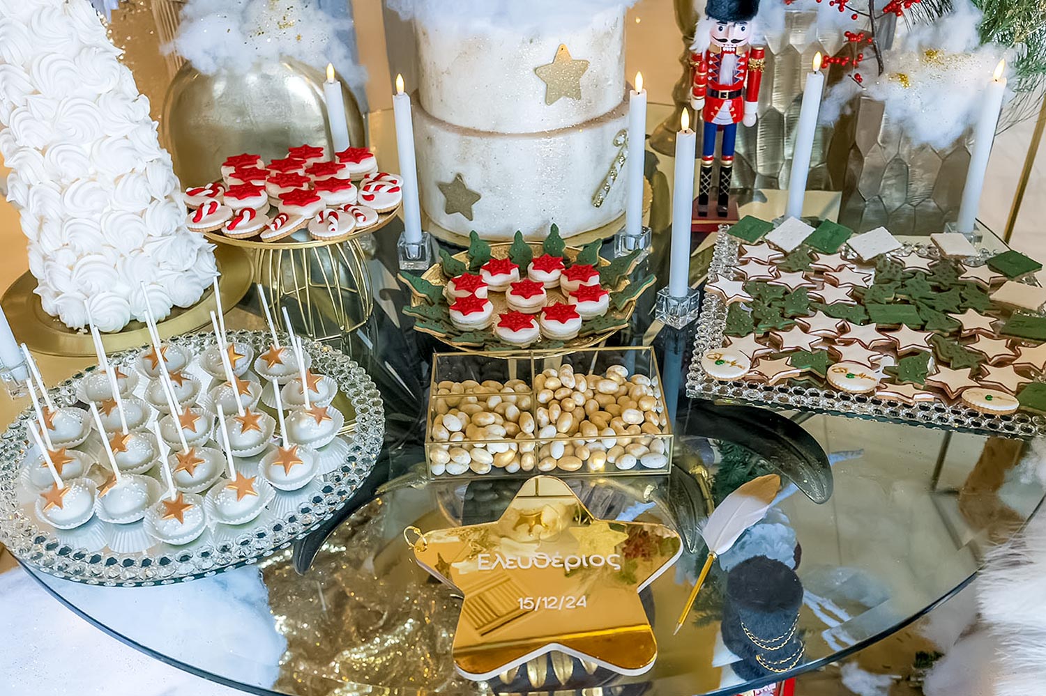 Christmas baptism at Pythari with sweets, stars, and refined Rogdaki Events details.