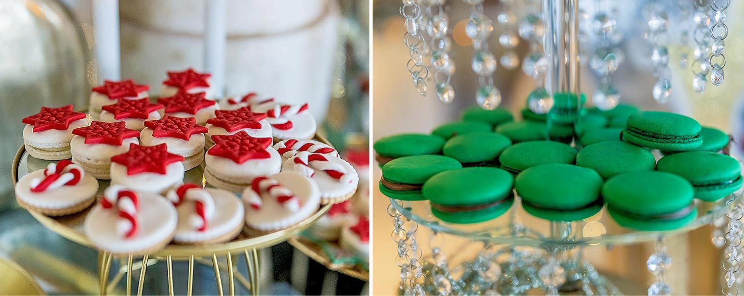 Christmas macaron selection with star details and festive decoration by Rogdaki Events