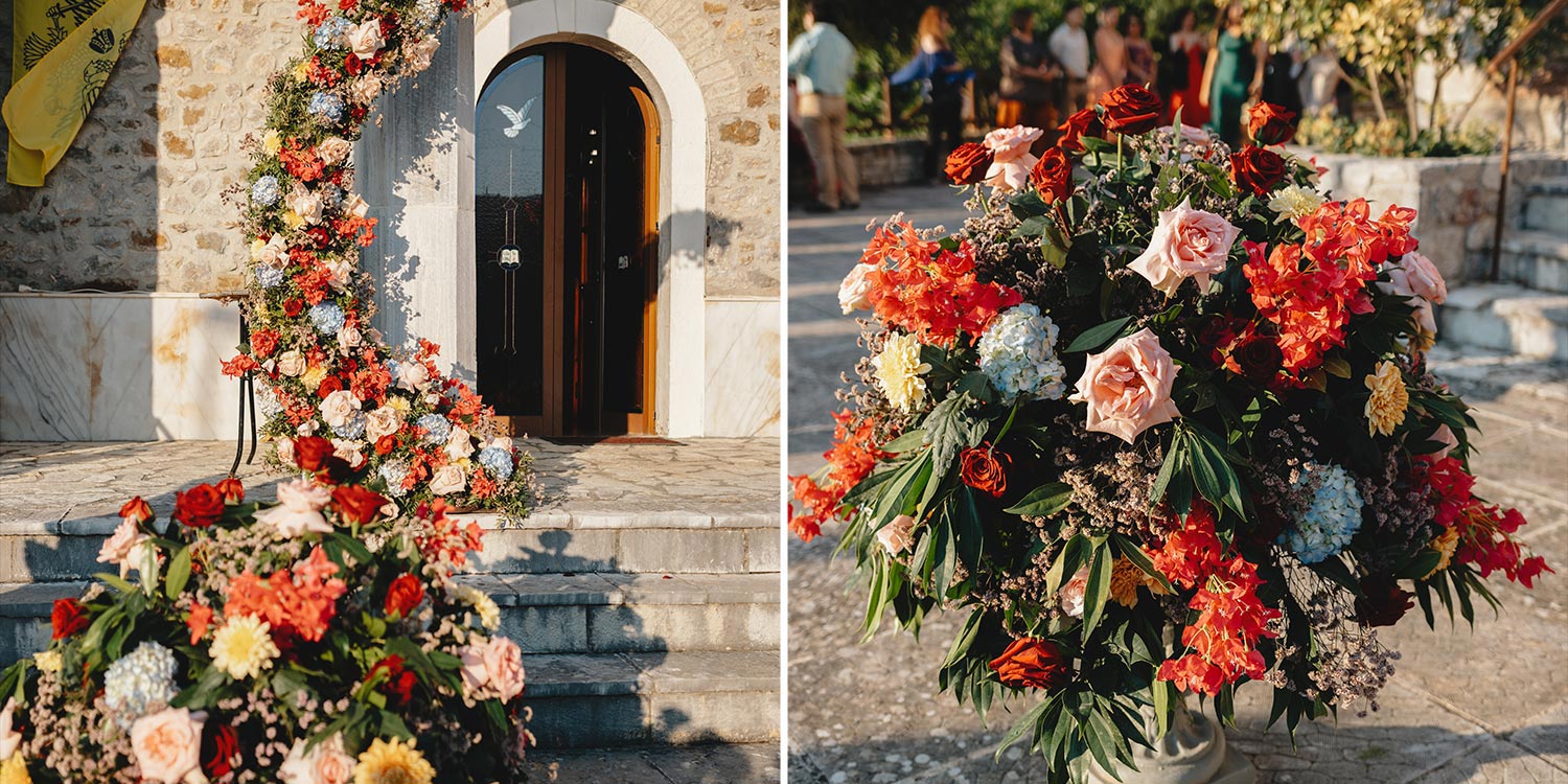 Rogdaki Events showcases vibrant floral artistry in an Authentic Village Square Wedding with lush, welcoming entrance decor.