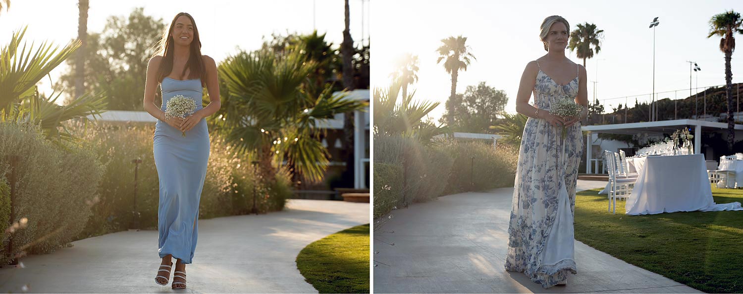 Minimal destination wedding στο Κτήμα 48 9 Μίνιμαλ στολισμός από τη Rogdaki Events στο Κτήμα 48 με τις παράνυμφους στο φως του ηλιοβασιλέματος.