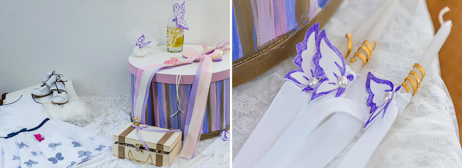 Whimsical Forest Christening with Oversized Floral Decor 8 Custom butterfly themed baptism set in lilac and white, designed by Rogdaki Events