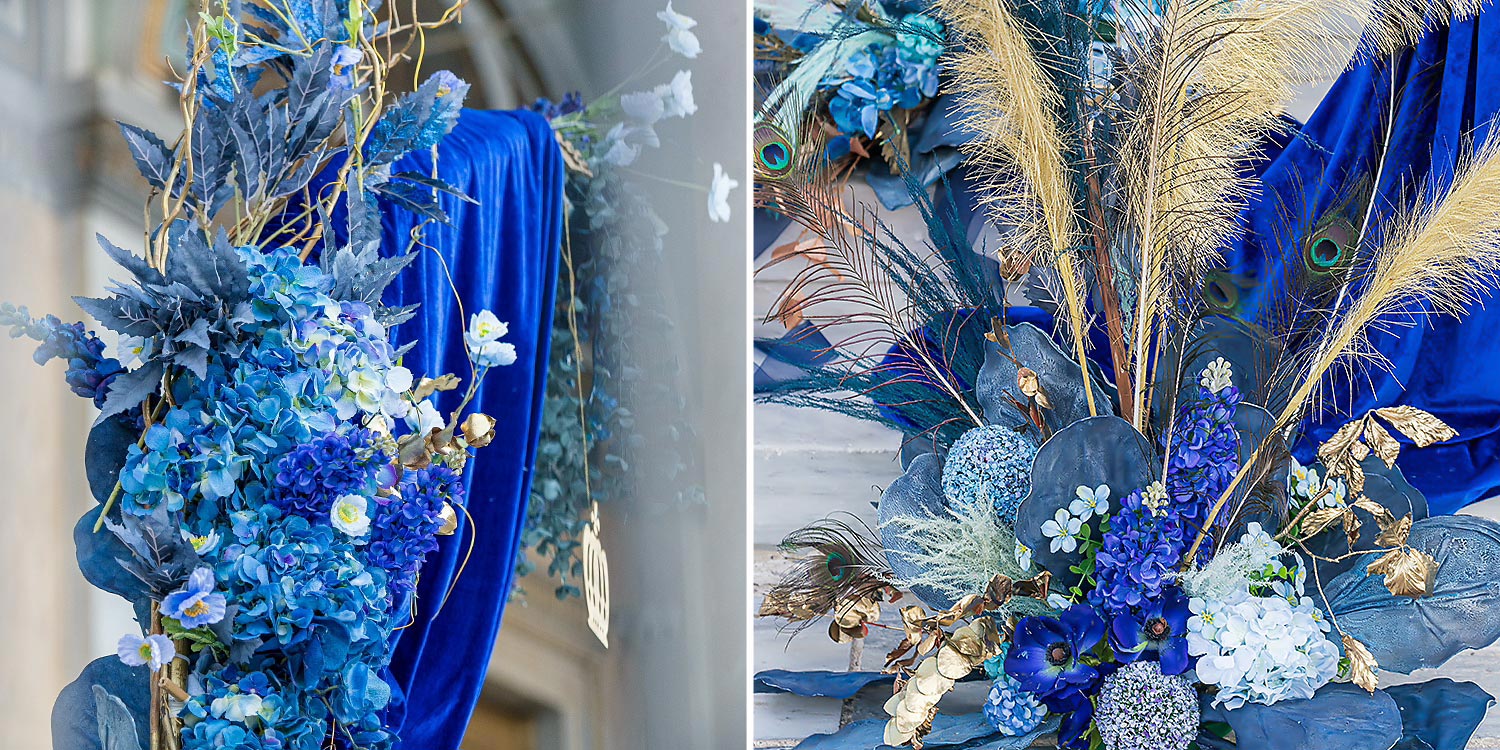 Βάπτιση Royal Baby | Elegant Στολισμός Μπλε & Χρυσό 4 Λεπτομέρειες ανθοστολισμού από τη Rogdaki Events με μπλε βελούδο και χρυσές λεπτομέρειες για τη βάπτιση Royal Baby στην Πάτρα