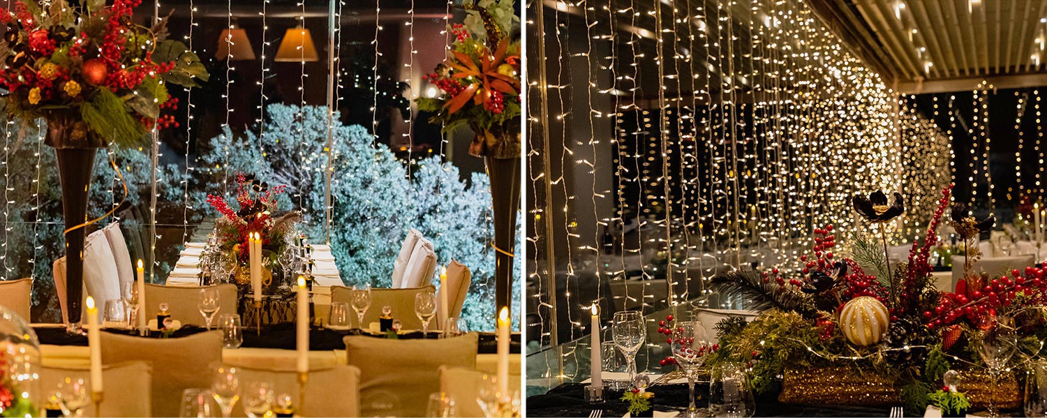Moorings – Εταιρικό Χριστουγεννιάτικο Event /Astir Marina 18 Rogdaki Events Moorings fairy lights window reflection corporate dinner vouliagmeni astir marina