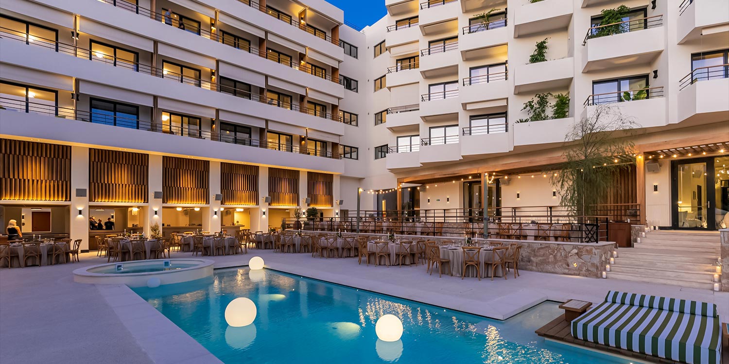 Full corporate event decoration by Rogdaki Events Design at the Ace Hotel Athens pool.