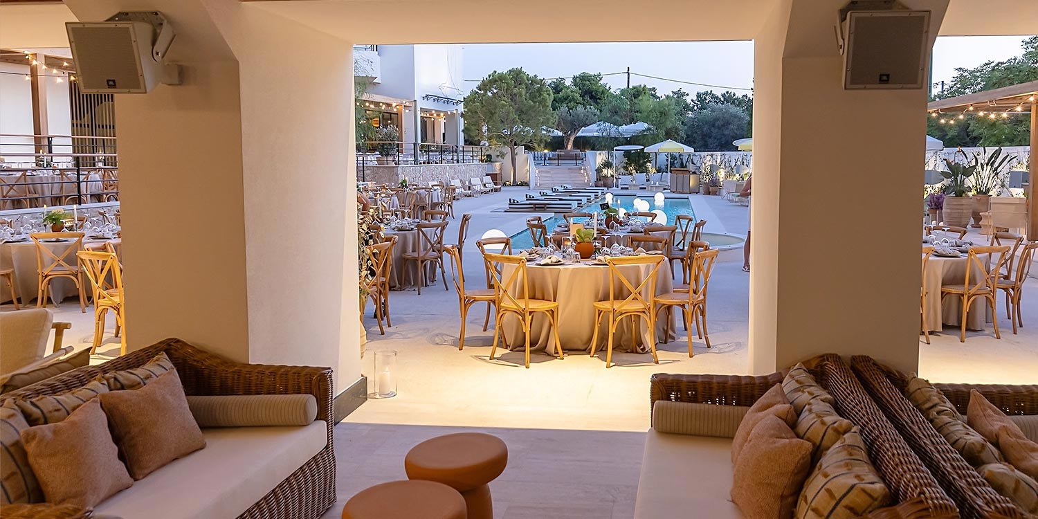 Minimal aesthetic and event styling by Rogdaki Events Design at the Ace Hotel Athens outdoor area.