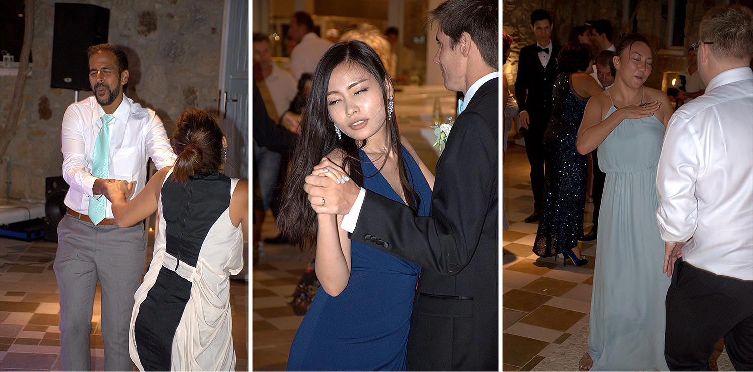 Mykonos | Japanese-Romanian Destination Wedding 35 Guests dancing at a vibrant Japanese Romanian wedding party at Saint John in Mykonos, by Rogdaki Events