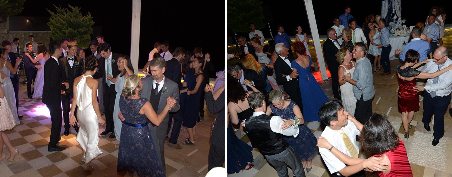 Mykonos | Japanese-Romanian Destination Wedding 33 Invitee dancing and celebrating at a Japanese Romanian wedding in Mykonos' Saint John resort, by Rogdaki Events