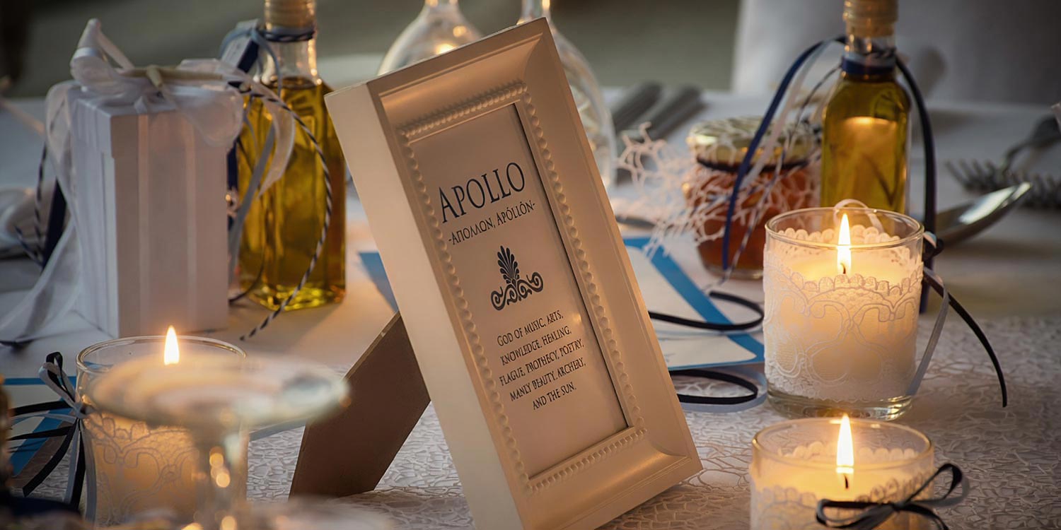 Mykonos | Japanese-Romanian Destination Wedding 30 Mythology themed table settings at a Japanese Romanian wedding in Mykonos' Saint John, organized by Rogdaki Events