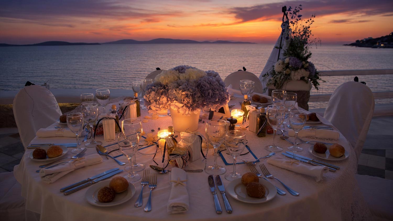 Mykonos | Japanese-Romanian Destination Wedding 28 Rafined wedding table decorations at a Japanese Romanian wedding at Saint John resort in Mykonos, by Rogdaki Events